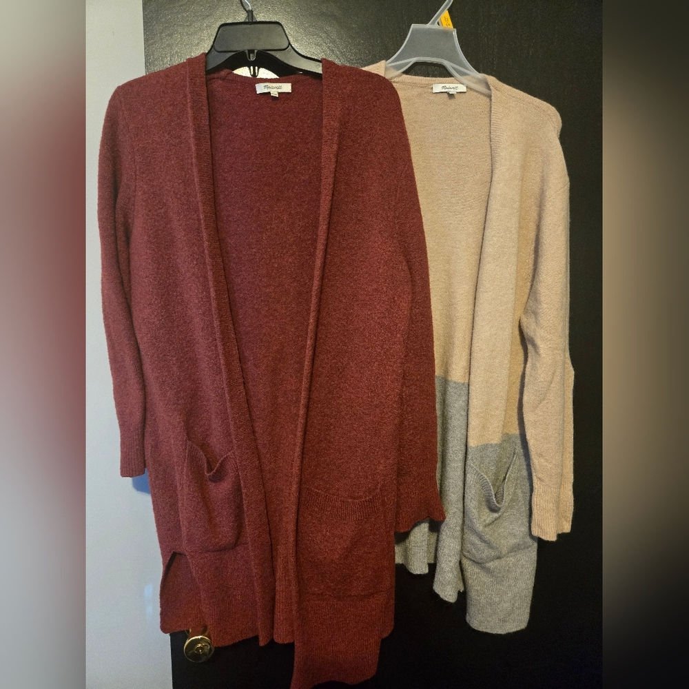 Madewell (2) L Women's Open Front Cardigan Sweater - Burgundy and Beige L